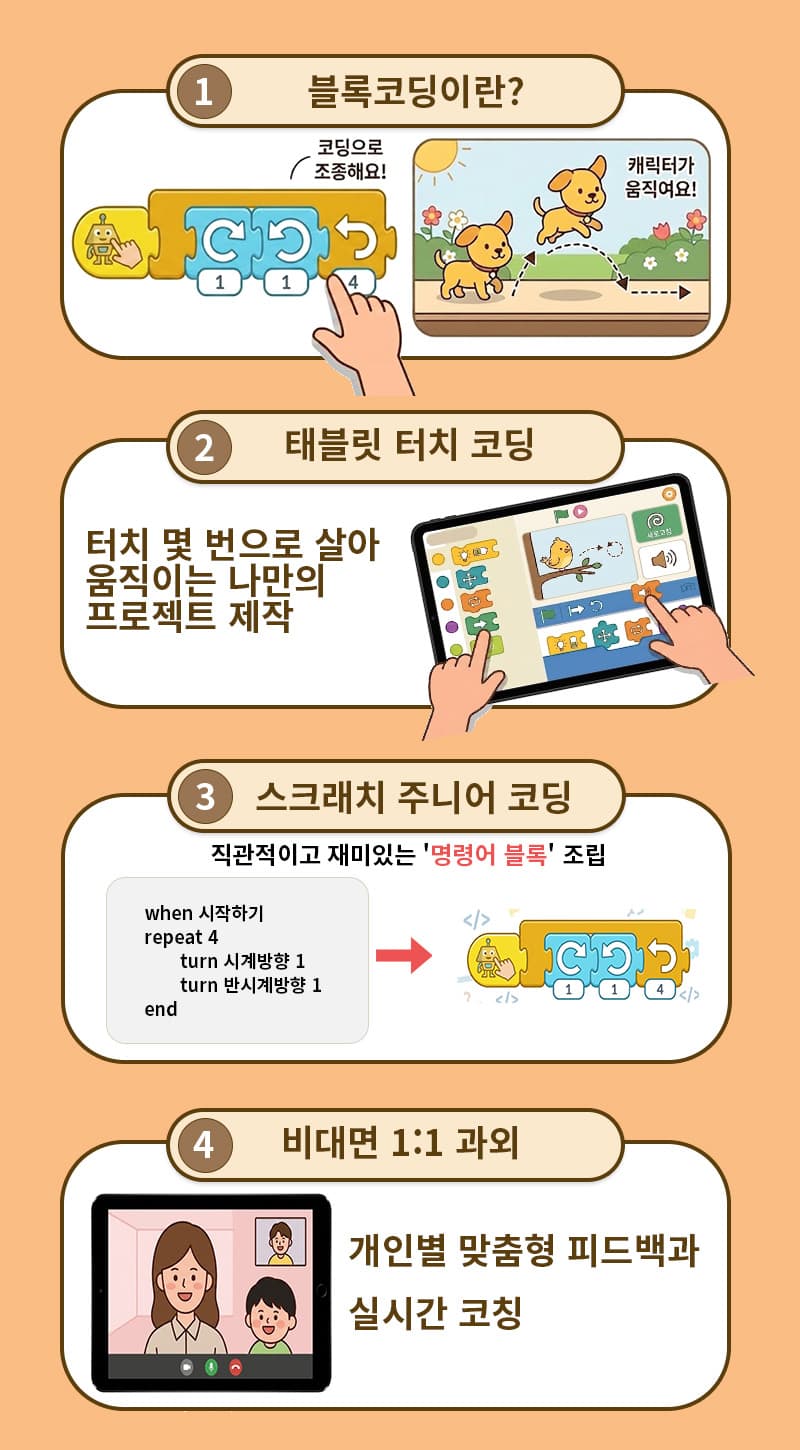 홈코딩 1:1 온라인 스크래치 주니어 강의 - 태블릿 터치로 시작하는 블록코딩