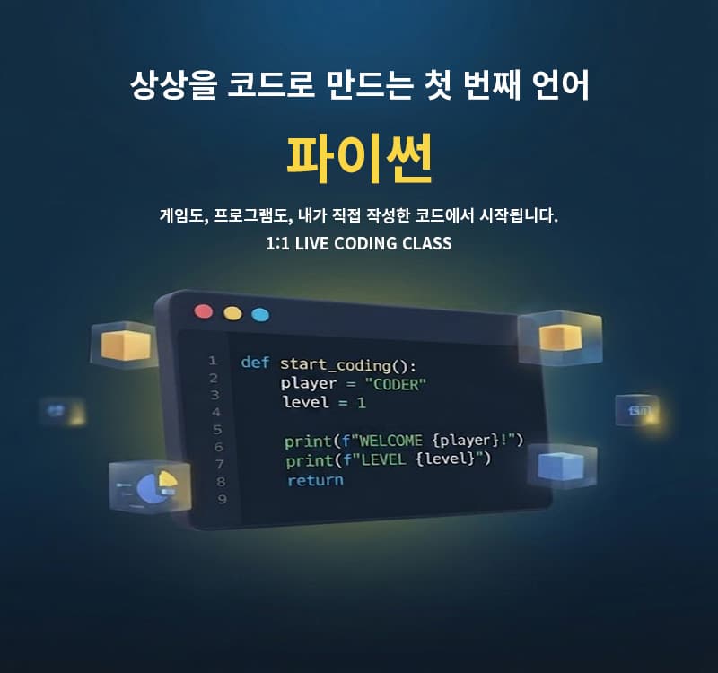 홈코딩 1:1 온라인 파이썬 과외-상상을 코드로 만드는 첫 번째 파이썬 프로그래밍 클래스 화면