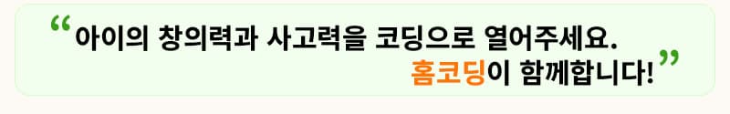 아이의 창의력과 사고력을 코딩으로 열어주세요. 홈코딩이 함께합니다!